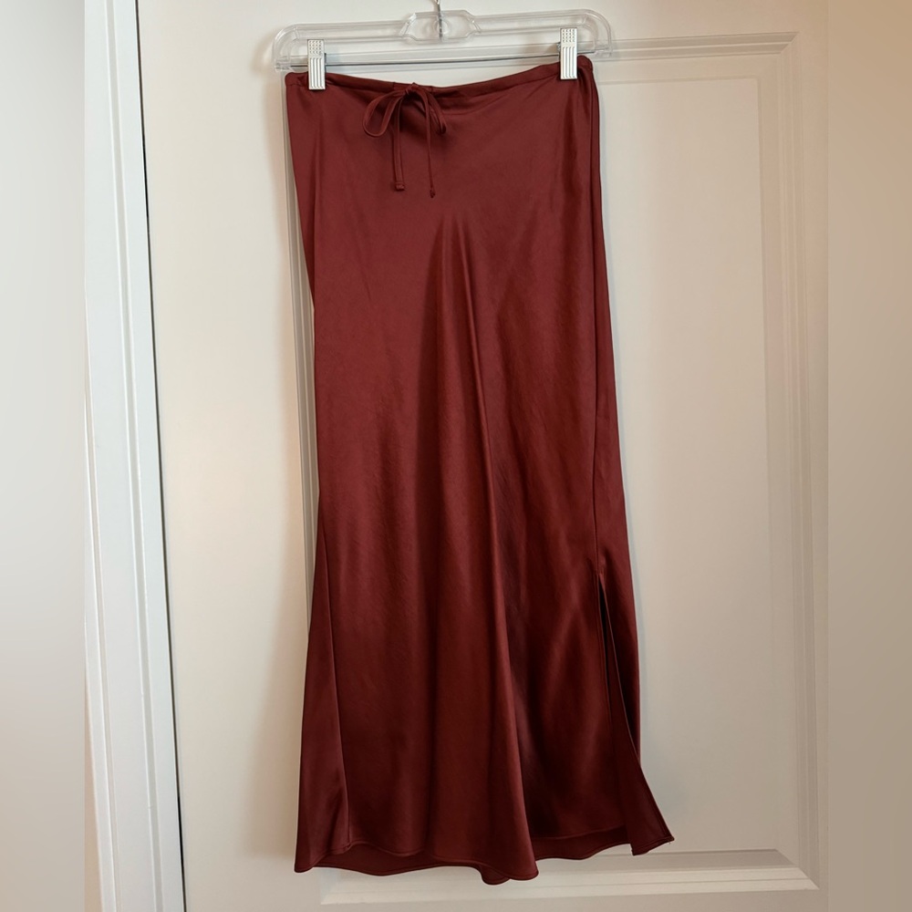 Elegant Satin Midi Skirt in Rich Red
